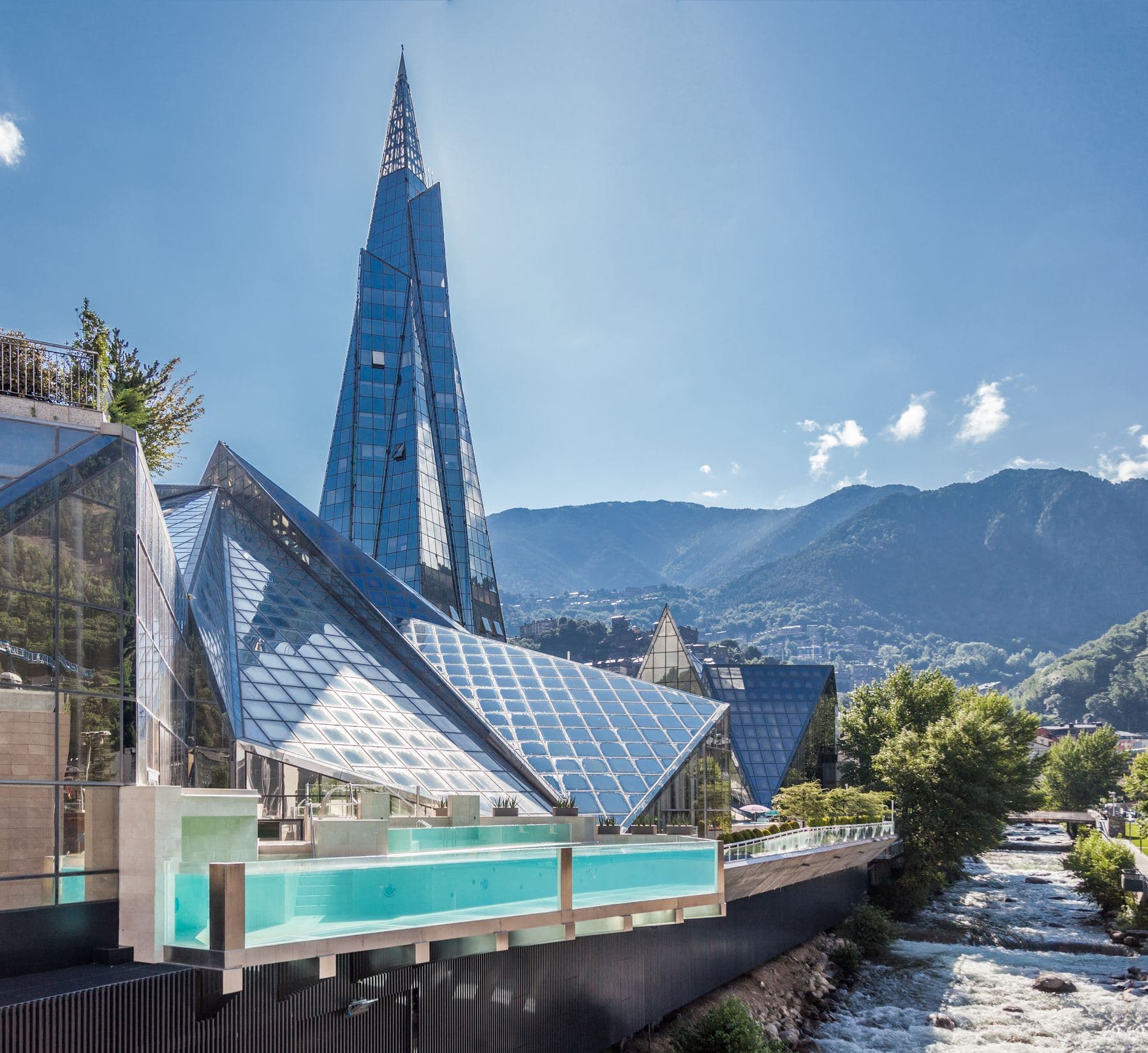 Caldea thermal spa glass tower in Escaldes-Engordany, Andorra