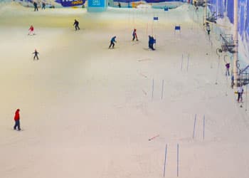 Indoor real snow ski slope at Chill Factore, Manchester