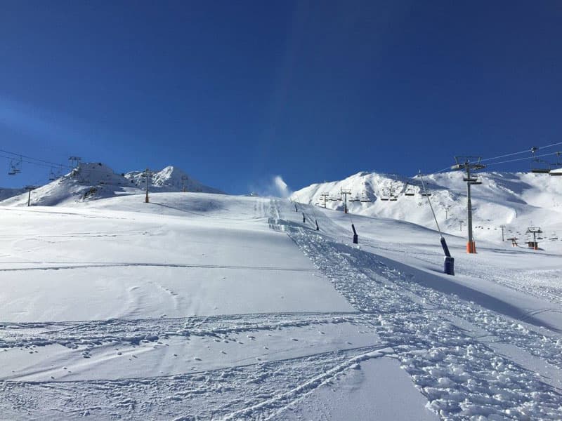 Snowy ski slopes