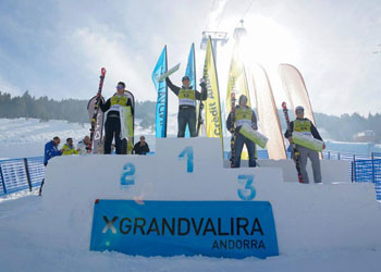Ski racers on the podium in Soldeu