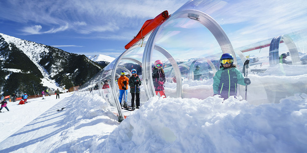 Magic carpet ski lift in Arinsal, Andorra, perfect for beginner skiers