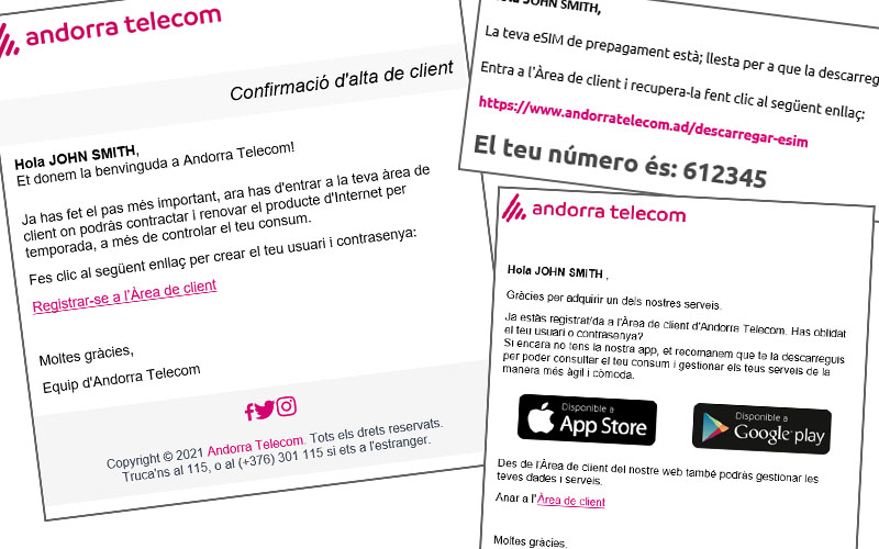 Andorra Telecom Confirmation Emails